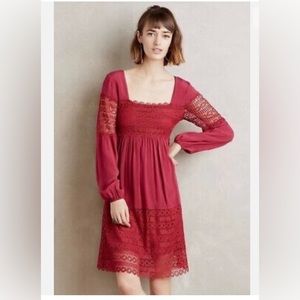 Anthropologie Floreat Long Sleeve Dress -Size 6 cranberry color
